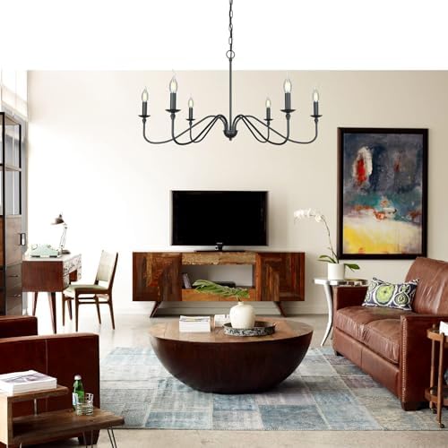 Black Chandelier Ceiling Light Fixture - 6 Light 36 Inches Modern Farmhouse