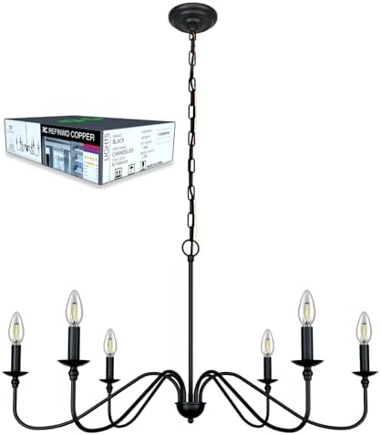 Black Chandelier Ceiling Light Fixture - 6 Light 36 Inches Modern Farmhouse