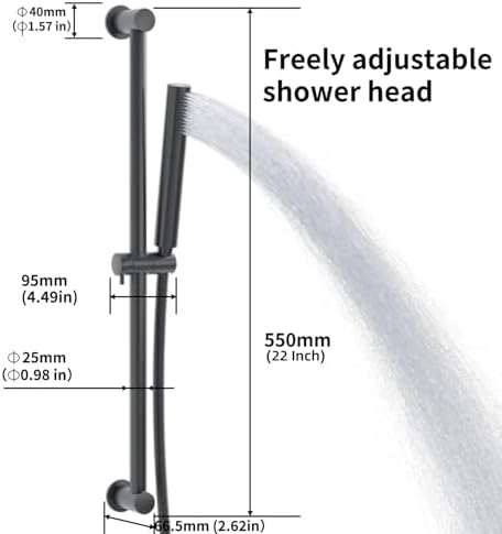 Matte Black Handheld Shower Head with 22 Inch Brass Slide Bar Kit