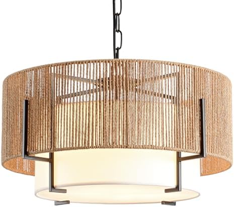 4-Light Rattan Chandelier with Fabric Shade