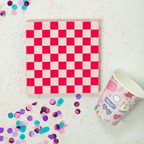 Hot Pink Checker Large Paper Napkins - Pack of 20