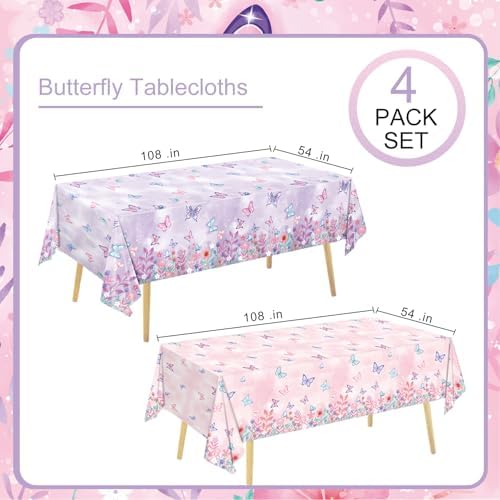 4 Pack Butterfly Tablecloths for Kids Birthday Celebrations