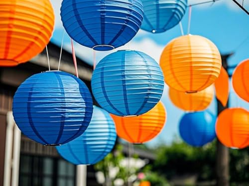 Blue Orange Paper Lanterns Decor Set 12pcs