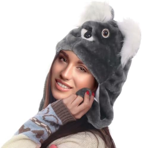 Plush Animal Hat with Ear Flaps for Kids Teens Adults Halloween Party