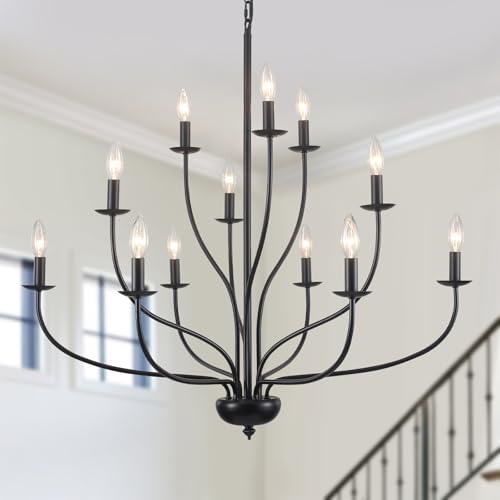 Black Chandelier 12 Light Modern Farmhouse Design