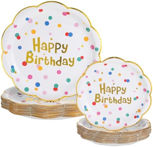 Yungyan 60 Pcs 2 Sizes Happy Birthday Plates