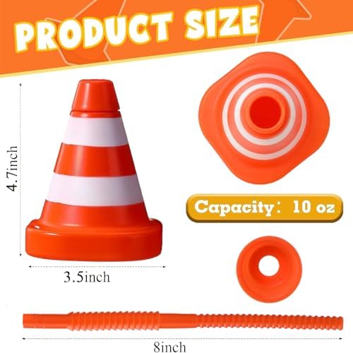 8-Pack Construction Cone Cups with Straws for Kids Party