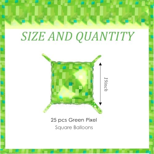 Green Pixel Miner Theme Balloons 25 Pcs Set