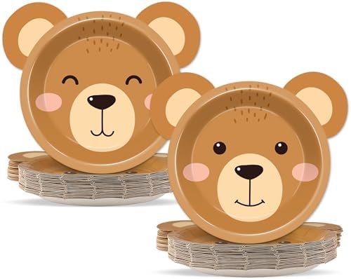 50 Count Bear Shaped Paper Plates for Birthday Parties Baby Showers
