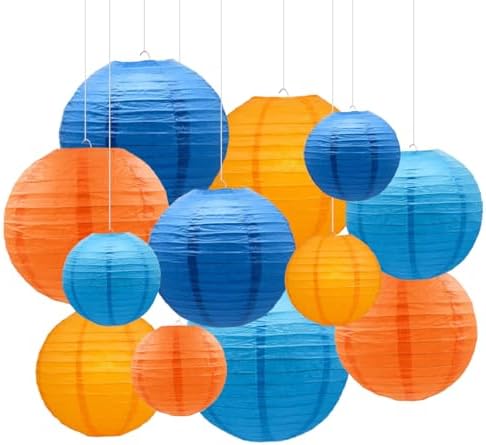 Blue Orange Paper Lanterns Decor Set 12pcs