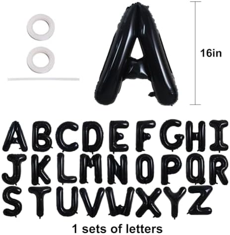 TONIFUL 16 Inch Black Letter Balloons Set A-Z 26 Pcs