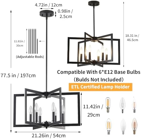 Black Chandelier Dining Room Modern Industrial Metal Lighting Fixture