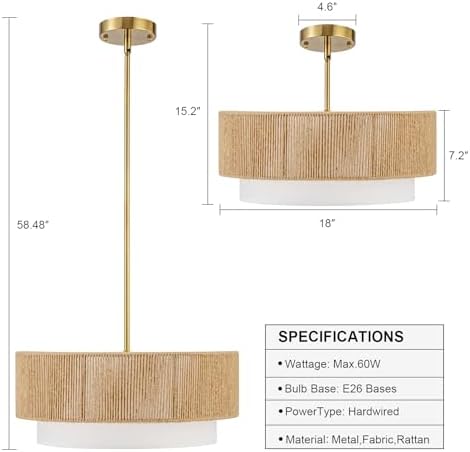 18 Inch Boho Rattan Chandelier with 3 Lights