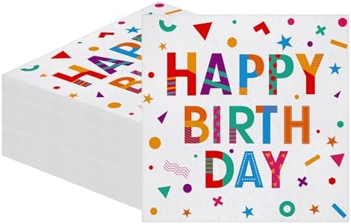 100 Piece Happy Birthday Paper Napkins 13x13 Inches