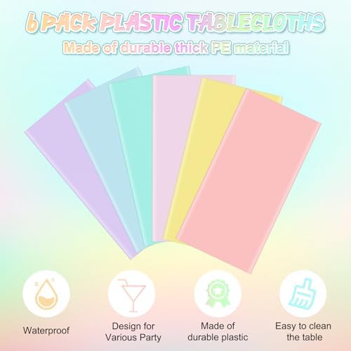 6Pcs Round Pastel Tablecloths Rainbow Mix 84 Inch