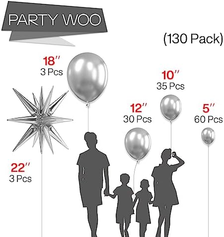 PartyWoo Metallic Silver Balloons 110 pcs Arch Kit
