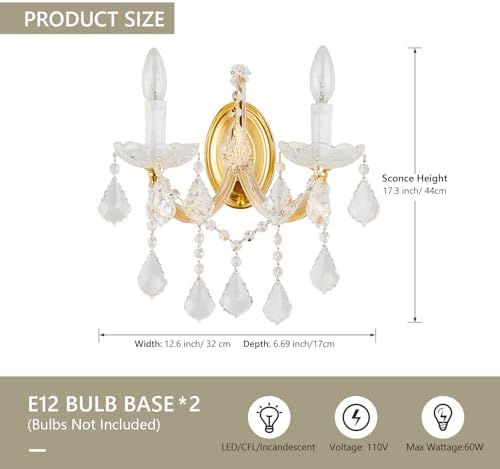 Crystal Wall Sconce Lighting 2-Light Modern Wall Light Fixture