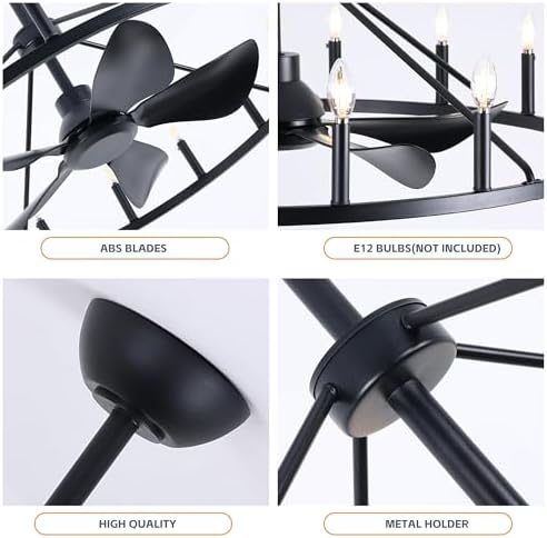 Shes Home 43 Inch Black Wagon Wheel Chandelier Fan with Light and Remote