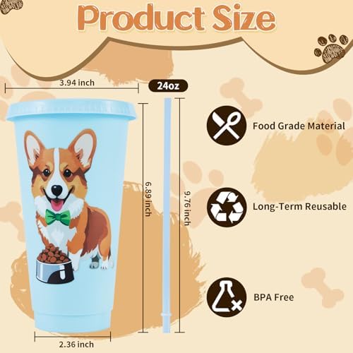 15 Pcs Dog Party Cups with Lids and Straws