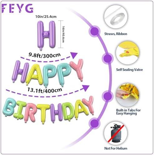 FEYG Rainbow Birthday Balloon Kit 35pcs 12-inch Decorations