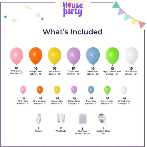 HOUSE OF PARTY Pastel Rainbow Balloons 140 Pcs Happy Birthday Banner