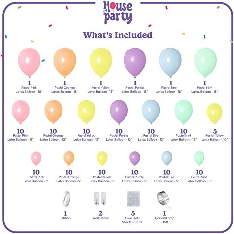 House Of Party 140pcs Pastel Rainbow Balloon Arch Kit with Happy Birthday Banner