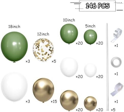 Green White Gold Balloon Arch Kit for Weddings and Events