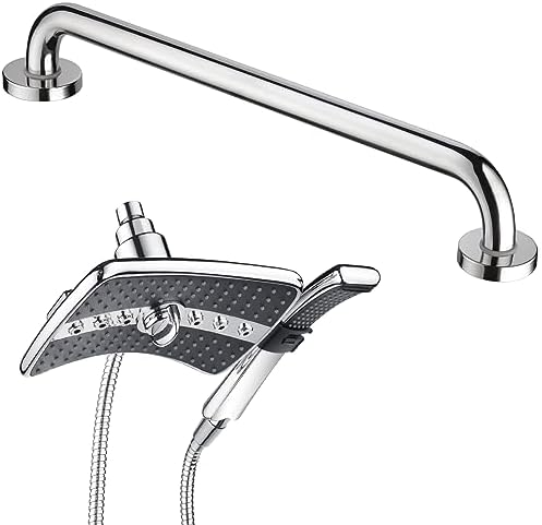 BRIGHT SHOWERS Handheld and Fixed Shower Head Combo with 24-Inch Grab Bar
