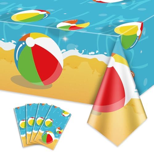 4 Pcs Beach Ball Tablecloths - Summer Pool Party Decor