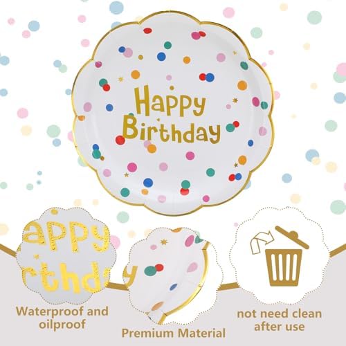 Yungyan 60 Pcs 2 Sizes Happy Birthday Plates