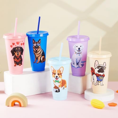 15 Pcs Dog Party Cups with Lids and Straws