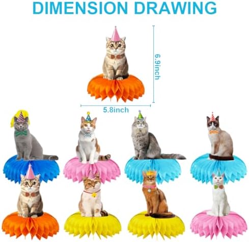 8Pcs Cat Honeycomb Centerpieces 3D Table Toppers