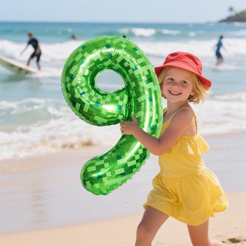 10Pcs 40 Inch Green Pixel Number 9 Balloons Party Decor