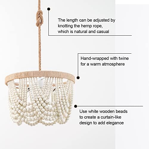 VILUXY Bohemia Wood Beaded Chandelier Pendant Light 3-Light
