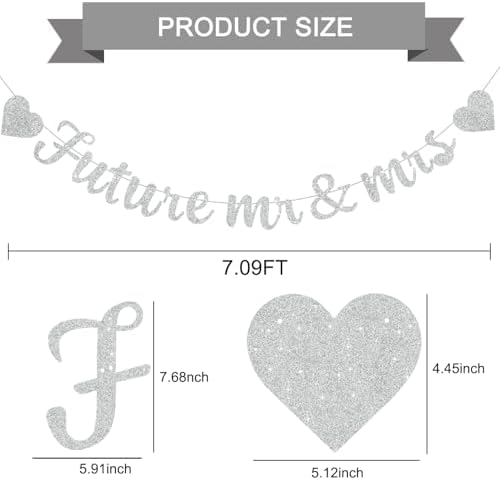 Glitter Silver Future Mr Mrs Decor Banner with Heart