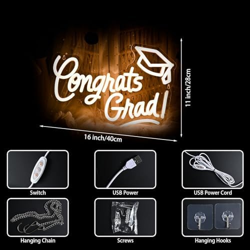 Congrats Grad Neon Sign with Cap 16x11 Inch