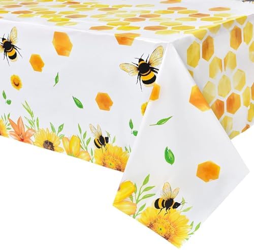 WERNNSAI Bee Tablecloth 2 Pack 108x54 Yellow Party Decor