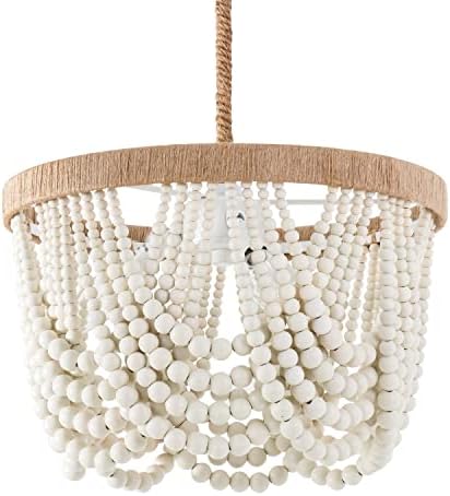 VILUXY Bohemia Wood Beaded Chandelier Pendant Light 3-Light