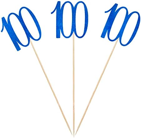 Blue Glitter 100th Birthday Centerpiece Sticks 12-Pack