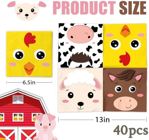 40Pcs Farm Animals Napkins Birthday Party Decor