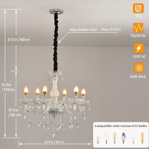 Crystal Candle Chandelier 6 Lights Pendant Light Fixture
