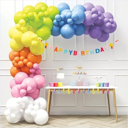 HOUSE OF PARTY Pastel Rainbow Balloons 140 Pcs Happy Birthday Banner 1