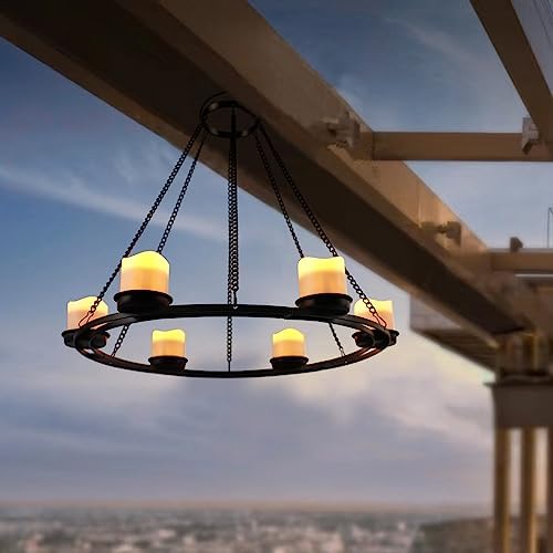 Outdoor Solar Chandelier with 7 Votive Lights