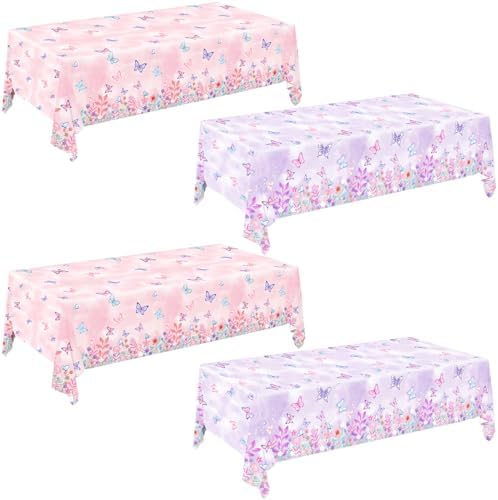 4 Pack Butterfly Tablecloths for Kids Birthday Celebrations