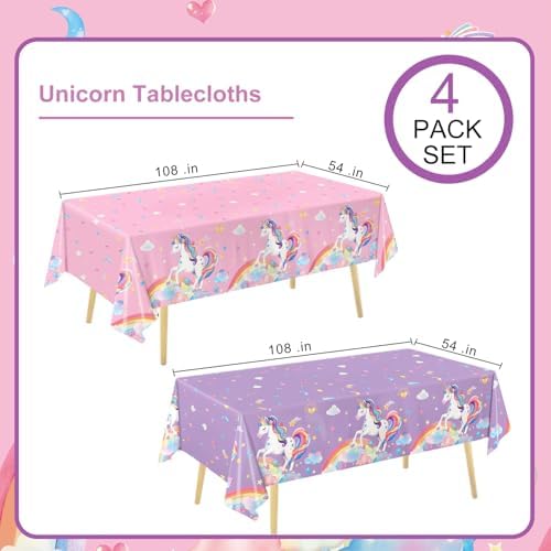 4 Pack Unicorn Tablecloths for Birthday Parties