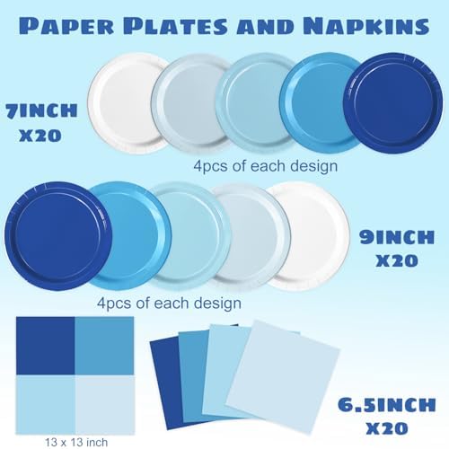 60 PCS Blue Paper Plates and Napkins for Parties