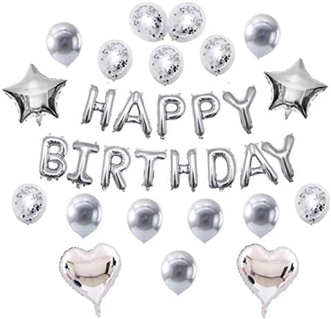 Birthday Decorations Happy Party Balloons Banner Heart Star Silver