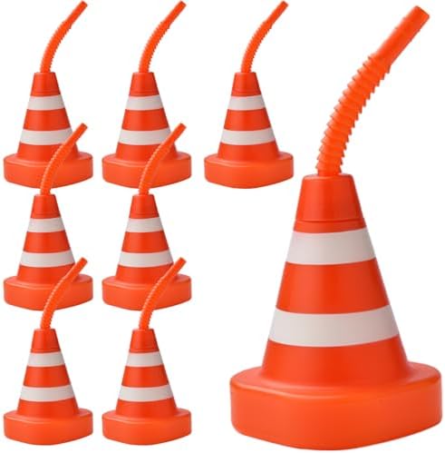 8-Pack Construction Cone Cups with Straws for Kids Party