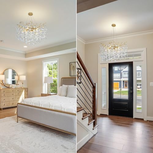 Modern Gold Crystal Chandelier with 10 Lights 30 Inch