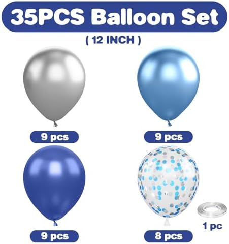 FunHot Navy Blue and Silver Balloons Party Decor Set